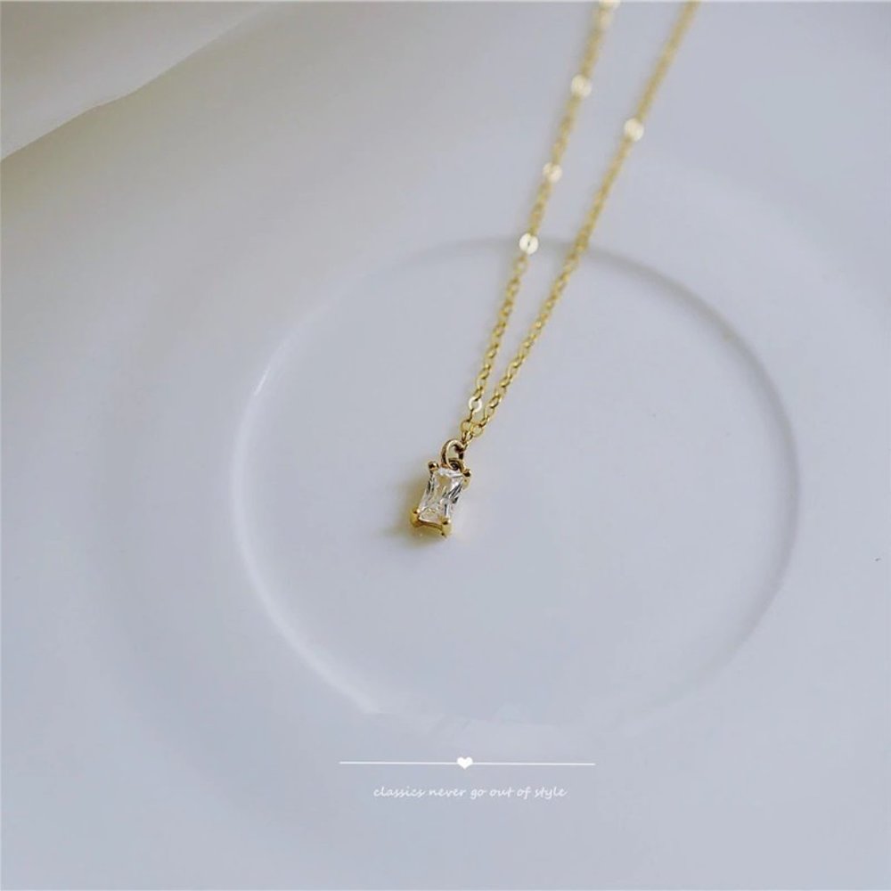 NEW S952 Sterling Silver Small Rectangle Necklace (Gold or Silver)